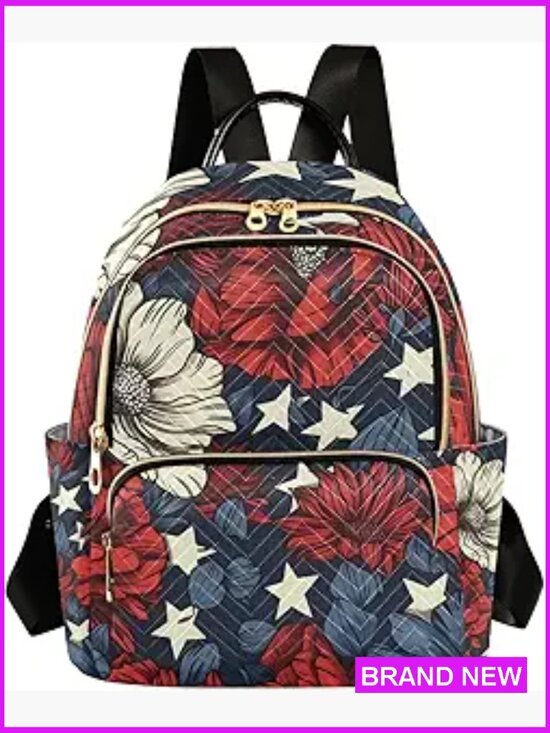 Patriotic Floral Mini Backpack Lightweight Quilted Daypack Travel Bag Shoulder main image 4